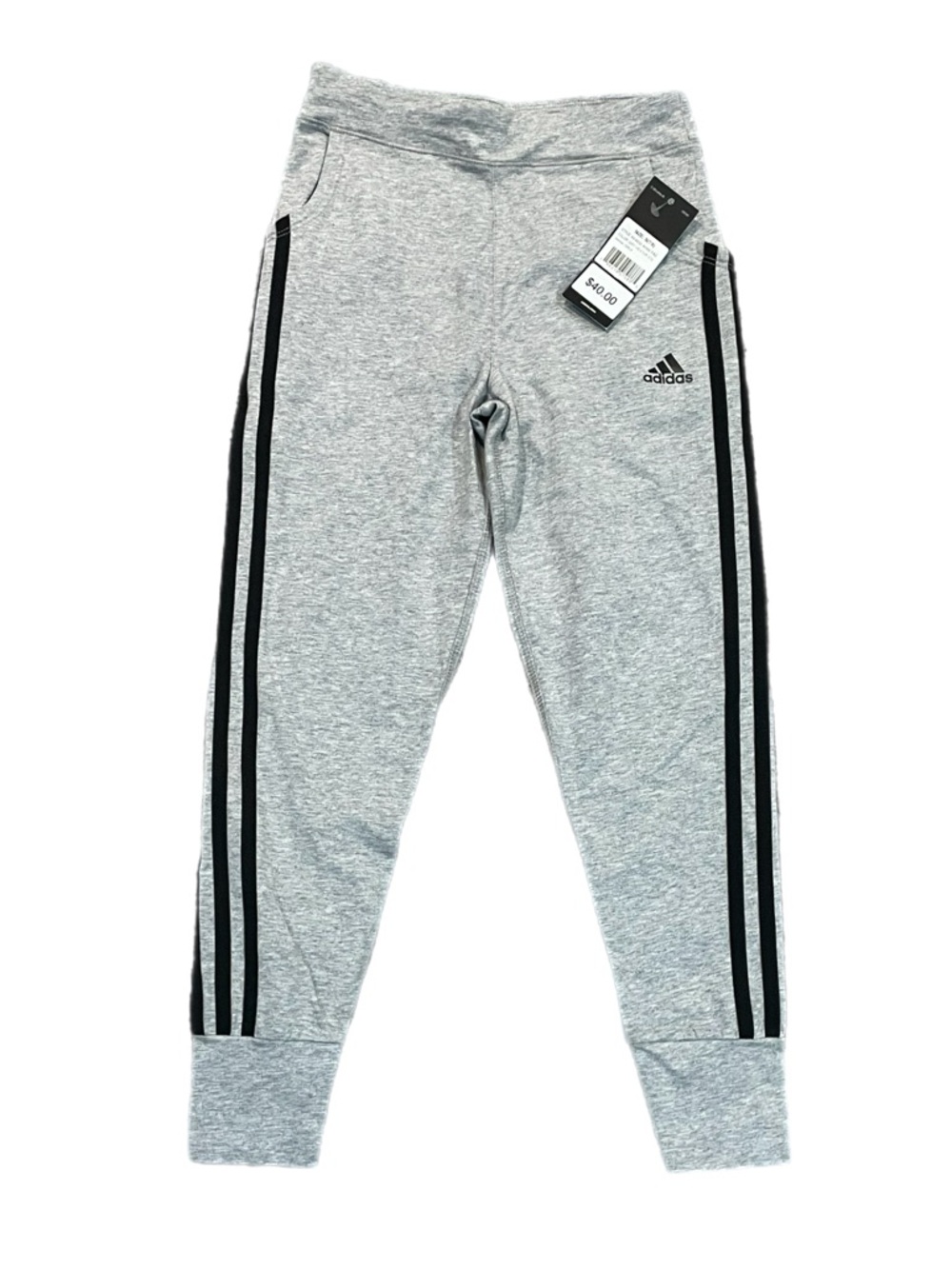 Adidas Girls essentials 3 stripe cotton legging joggers Grey size 7/8 small slim